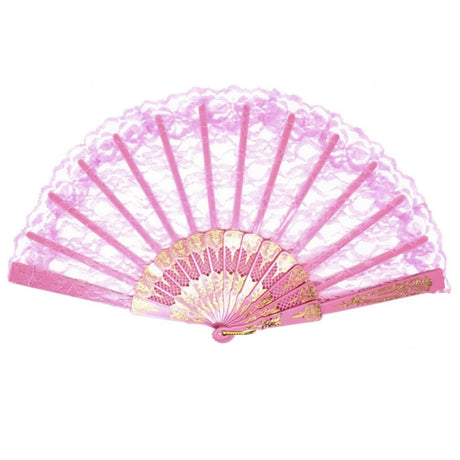 Lace Folding Hand Fan Wedding Party Spanish Costume Accessory - Light Pink