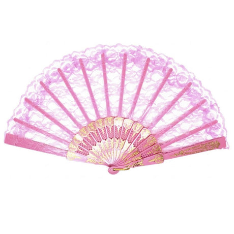 3x Light Pink Lace Hand Fan Pack - Folding Spanish Flamenco Costume/Vintage Wedding Accessory