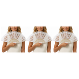 3x White Lace Hand Fan Pack - Folding Vintage Bridal & Wedding Accessory/Spanish Flamenco Costume