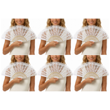 6x White Lace Hand Fan Bulk Pack - Folding Vintage Bridal & Wedding Accessory/Spanish Flamenco Costume