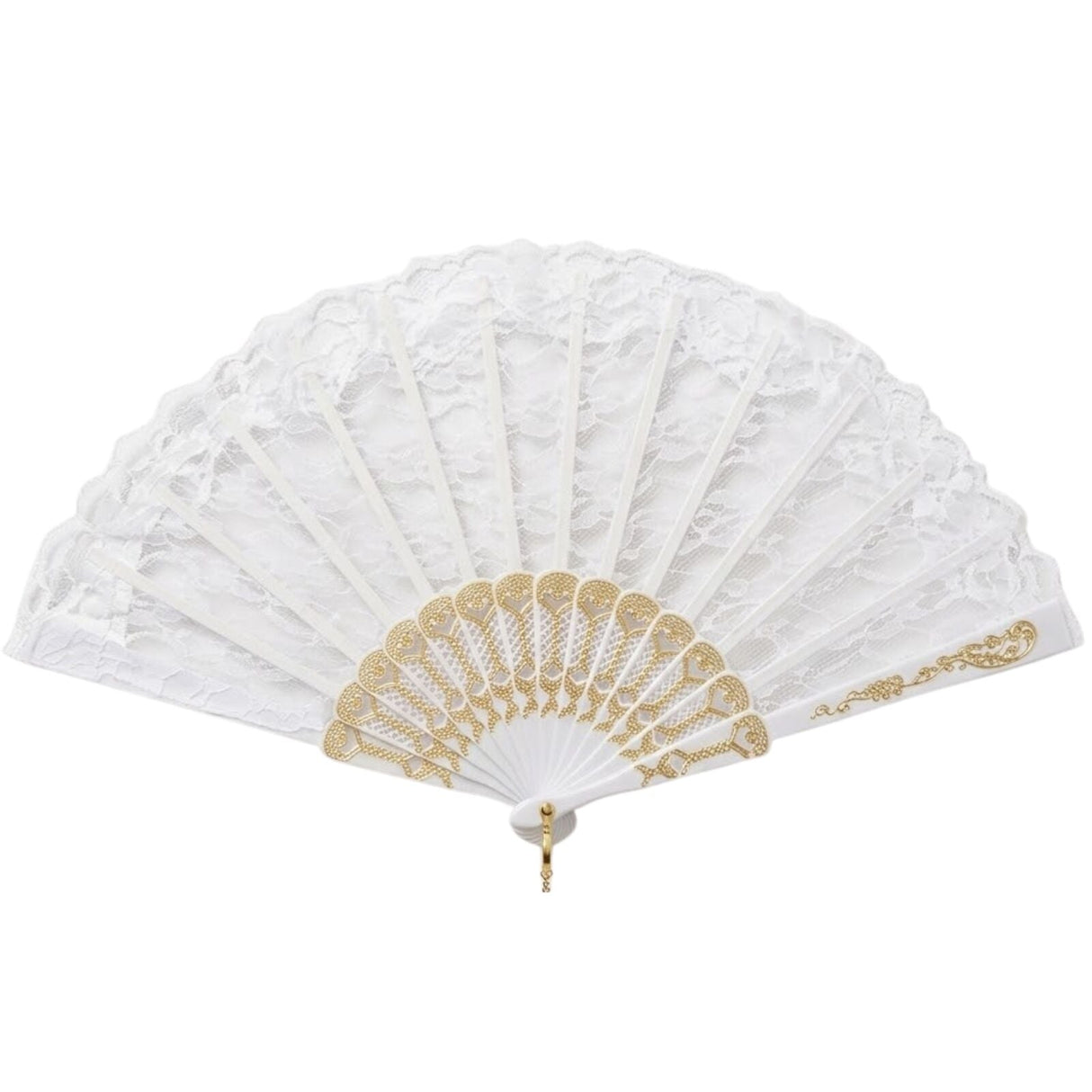 White Lace Hand Fan - Folding Vintage Bridal & Wedding Accessory/Spanish Flamenco Costume