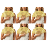 6x Yellow Lace Hand Fan Bulk Pack - Folding Spanish Flamenco Costume/Vintage Wedding Accessory