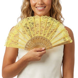 Yellow Lace Hand Fan - Folding Spanish Flamenco Costume/Vintage Wedding Accessory