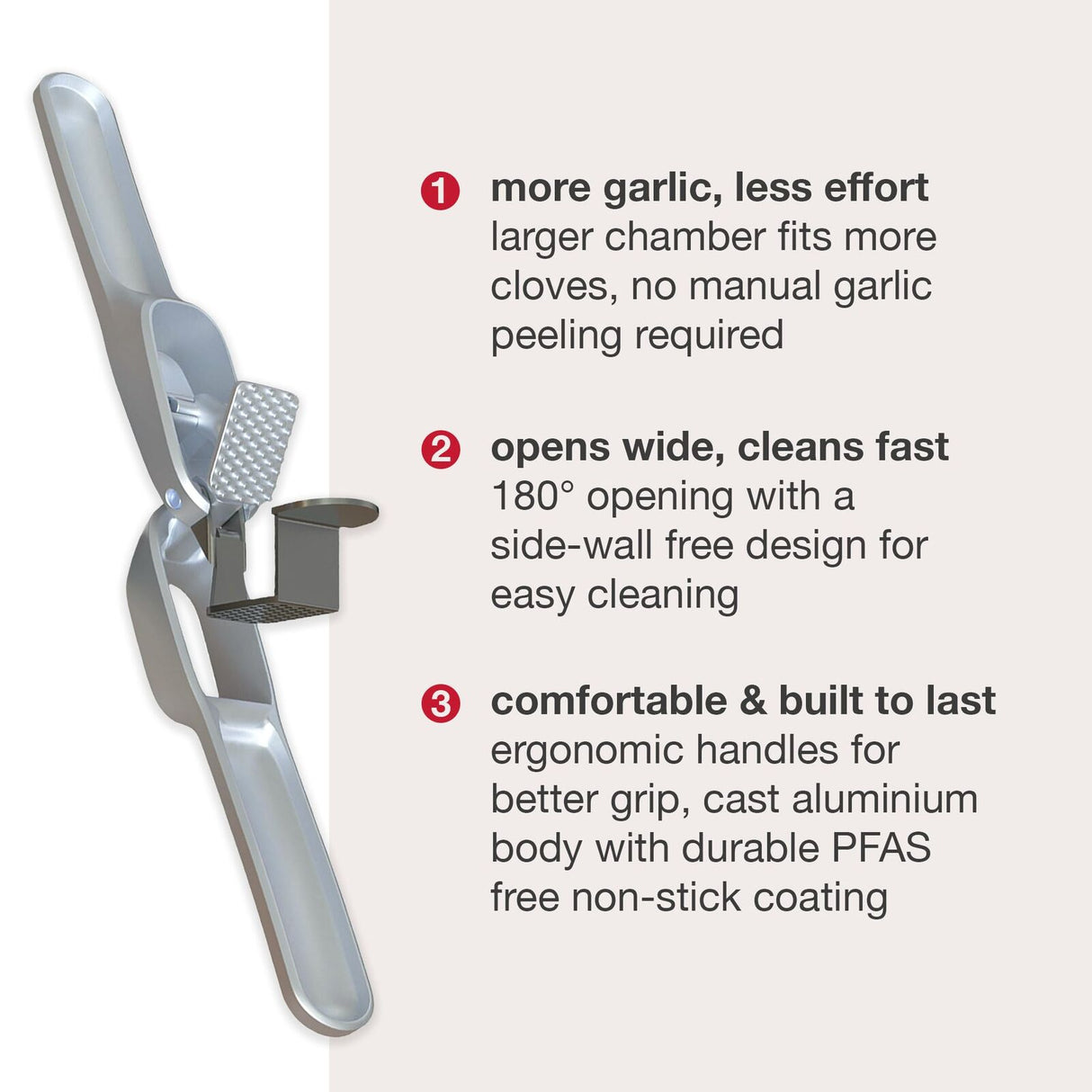 Zyliss Susi 4 Garlic Press Non-Stick PFAS-Free Cast Aluminium Dishwasher Safe