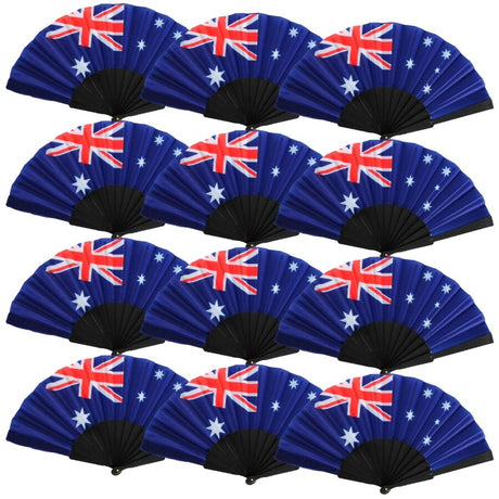 12x Australian Flag Folding Hand Fan Bulk - Stylish Patriotic Accessory Australia Day