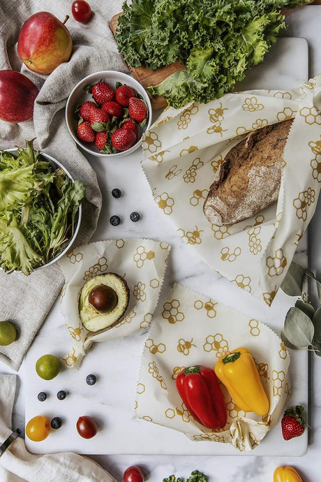 6x Karlstert Natural Beeswax Honeycomb Food Wrap Bulk Pack - Honeybee Print (43 x 58.5cm)
