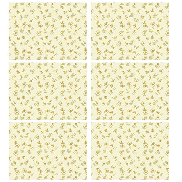 6x Karlstert Natural Beeswax Honeycomb Food Wrap Bulk Pack - Honeybee Print (43 x 58.5cm)