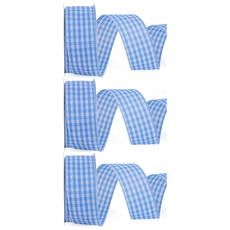 3x 2m Gingham Ribbon Bulk Pack - Blue Check (Gift Wrapping & Decorations)