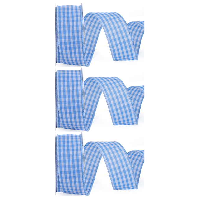 3x 2m Gingham Ribbon Bulk Pack - Blue Check (Gift Wrapping & Decorations)