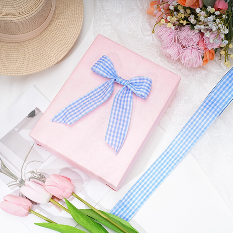 3x 2m Gingham Ribbon Bulk Pack - Blue Check (Gift Wrapping & Decorations)