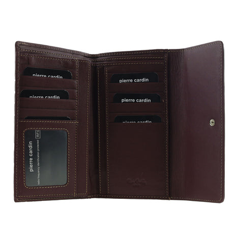 Pierre Cardin Detroit Leather Long Wallet - Brown (Quilted Detail & RFID Protection)