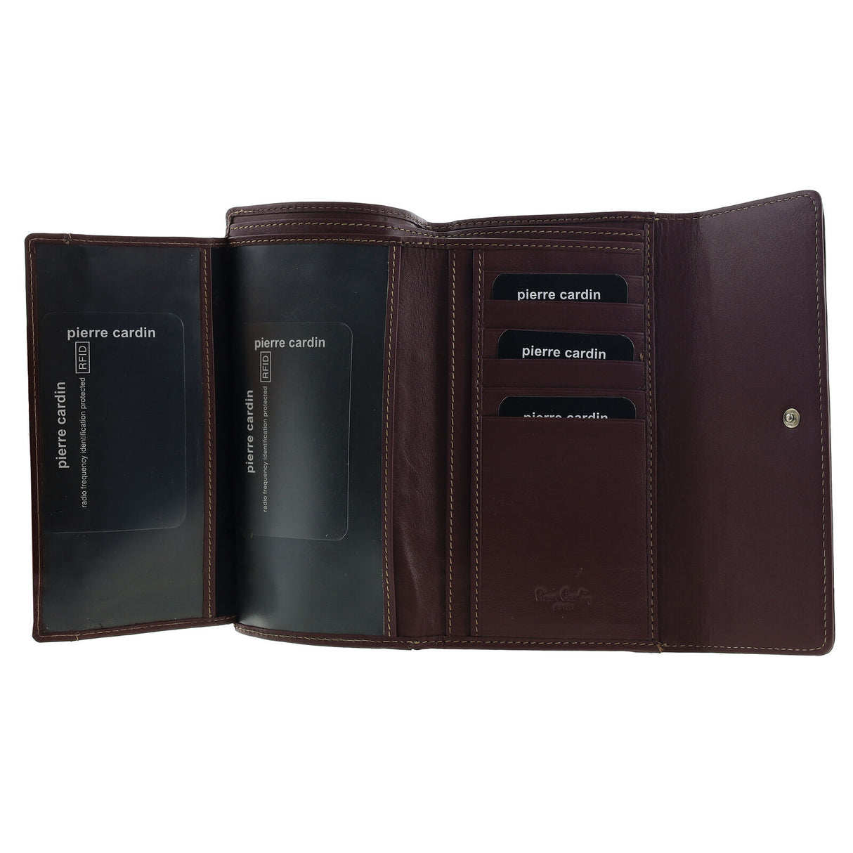 Pierre Cardin Detroit Leather Long Wallet - Brown (Quilted Detail & RFID Protection)