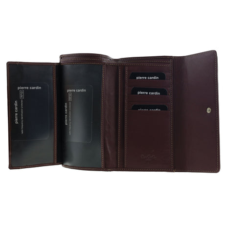 Pierre Cardin Detroit Leather Long Wallet - Brown (Quilted Detail & RFID Protection)