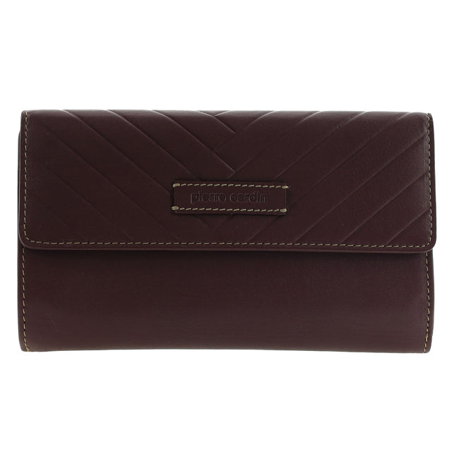 Pierre Cardin Detroit Leather Long Wallet - Brown (Quilted Detail & RFID Protection)