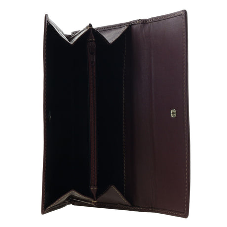 Pierre Cardin Detroit Leather Long Wallet - Brown (Quilted Detail & RFID Protection)