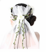 Deluxe Flower Crown w VEIL HEADBAND White Bride To Be Bridal Shower Bachelorette
