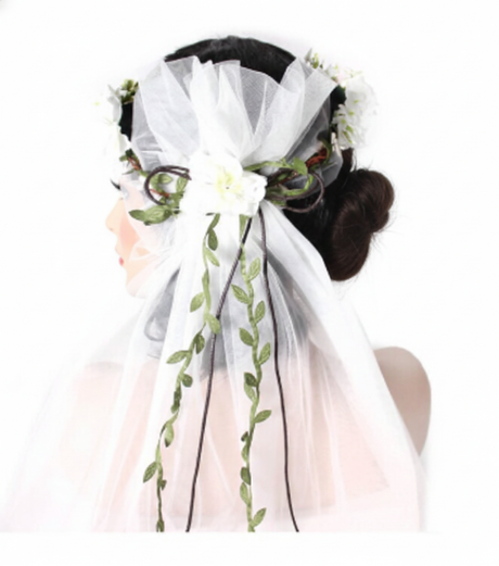Deluxe Flower Crown w VEIL HEADBAND White Bride To Be Bridal Shower Bachelorette