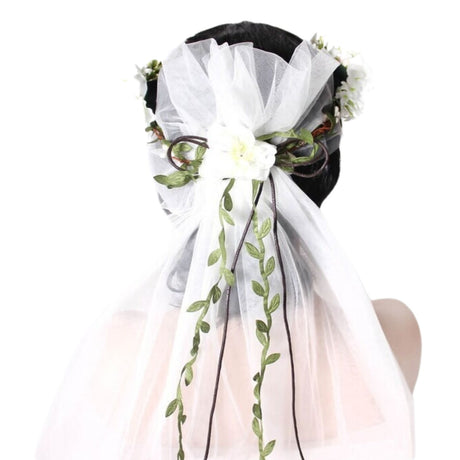 Deluxe Flower Crown w VEIL HEADBAND White Bride To Be Bridal Shower Bachelorette