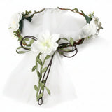 Deluxe Flower Crown Veil Headband - White Bride to Be (Hens Night/Bridal Shower Bachelorette)