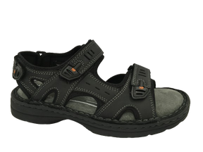 Hush Puppies Simmer Mens Leather Sandals w/ Adjustable Strap - Greystone