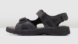 Hush Puppies Simmer Mens Leather Sandals w/ Adjustable Strap - Black