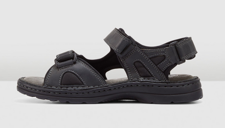 Hush Puppies Simmer Mens Leather Sandals w/ Adjustable Strap - Black