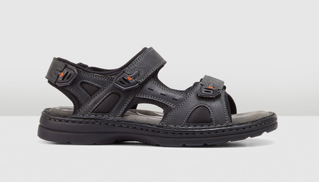 Hush Puppies Simmer Mens Leather Sandals w/ Adjustable Strap - Black