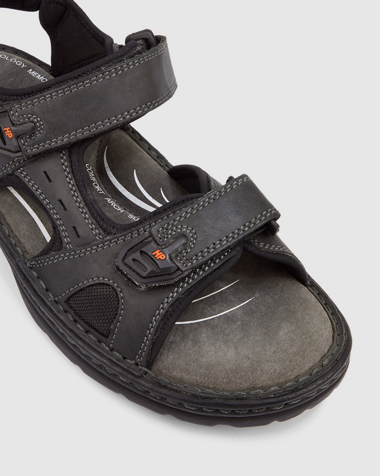 Hush Puppies Simmer Mens Leather Sandals w/ Adjustable Strap - Black