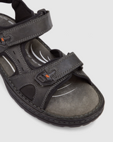 Hush Puppies Simmer Mens Leather Sandals w/ Adjustable Strap - Black