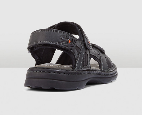 Hush Puppies Simmer Mens Leather Sandals w/ Adjustable Strap - Black