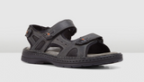 Hush Puppies Simmer Mens Leather Sandals w/ Adjustable Strap - Black