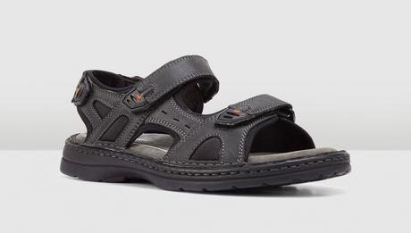 Hush Puppies Simmer Mens Leather Sandals w/ Adjustable Strap - Black