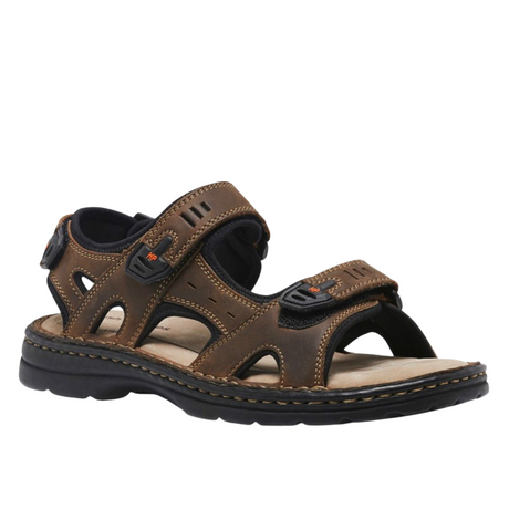 HUSH PUPPIES SIMMER Mens Leather Adjustable Strap Comfort Sandals Shoes - Brown