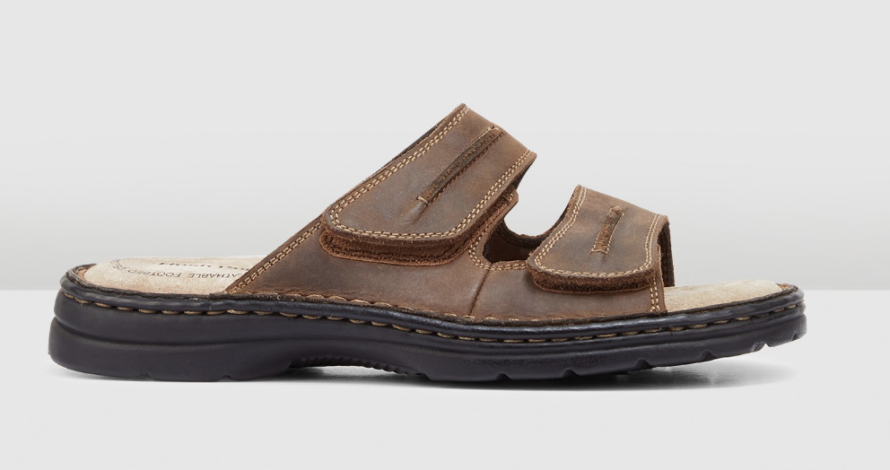 Hush Puppies Slider Mens Leather Adjustable Strap Sandals Slippers Shoes - Brown