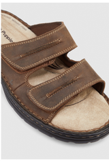 Hush Puppies Slider Mens Leather Adjustable Strap Sandals Slippers Shoes - Brown