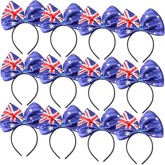 12x Australian Flag Bow Headband Bulk Pack – Festive Australia Day Accessory