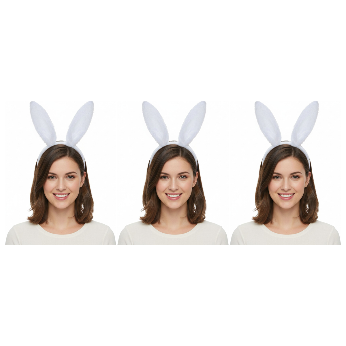 3x White Bunny Ears Headband Pack - Easter/Animal Costume (Halloween & Fancy Dress)