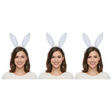 3x White Bunny Ears Headband Pack - Easter/Animal Costume (Halloween & Fancy Dress)