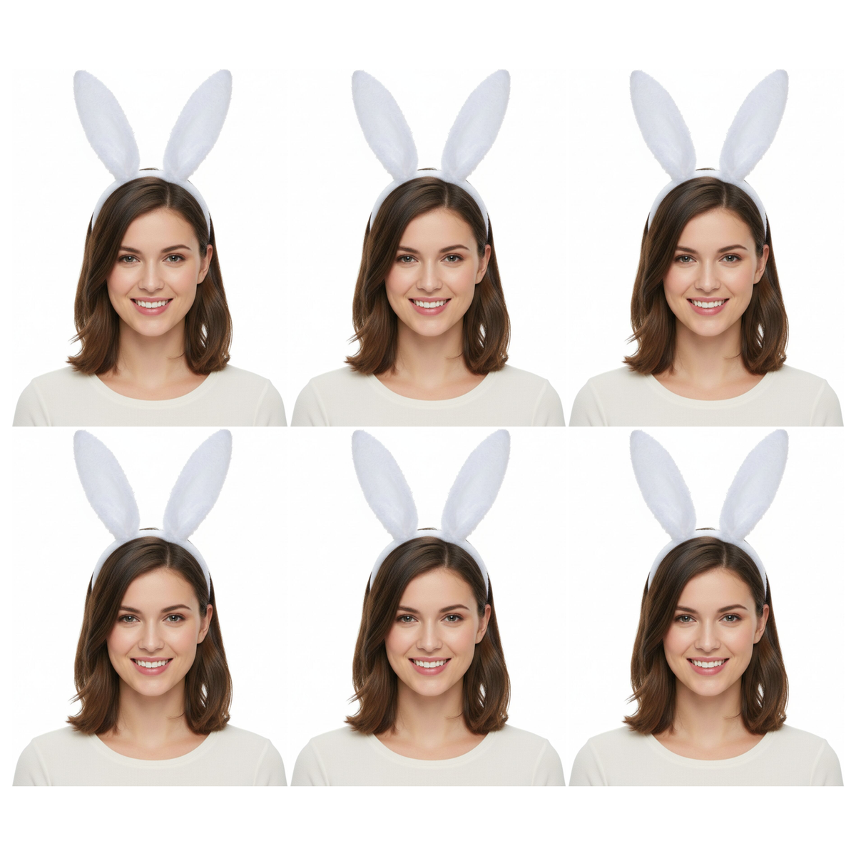 6x White Bunny Ears Headband Bulk Pack - Easter/Animal Costume (Halloween & Fancy Dress)