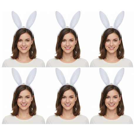 6x White Bunny Ears Headband Bulk Pack - Easter/Animal Costume (Halloween & Fancy Dress)