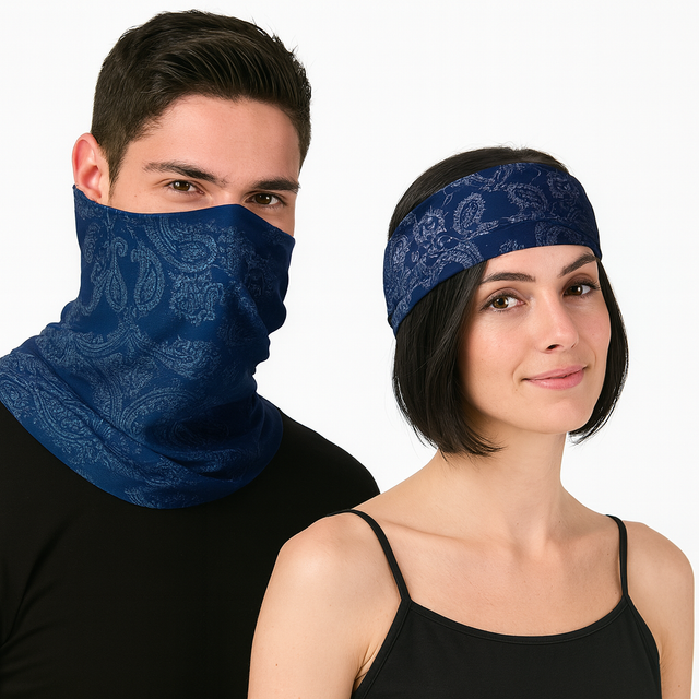 Navy Blue Pattern Seamless Tube Bandana - Neck Gaiter/Face Mask/Head Scarf for Ski & Snow