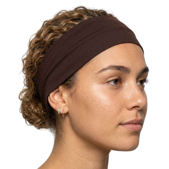 Brown Sports Headband - 8cm Elastic Stretch Hair Band (Yoga/Gym)