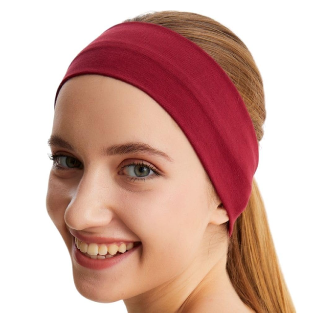 Burgundy Sports Headband - 8cm Elastic Stretch Hair Band (Yoga/Gym)