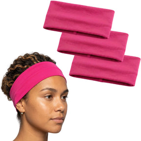 3x Hot Pink Sports Headband Pack - 8cm Elastic Stretch Hair Band (Yoga/Gym)