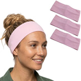 3x Light Pink Sports Headband Pack - 8cm Elastic Stretch Hair Band (Yoga/Gym)