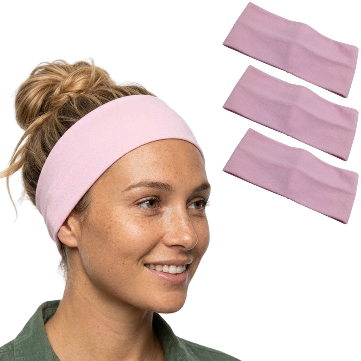 3x Light Pink Sports Headband Pack - 8cm Elastic Stretch Hair Band (Yoga/Gym)