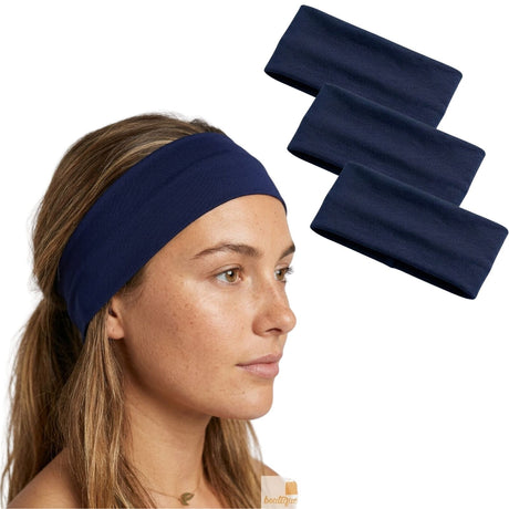 3x Navy Blue Sports Headband Pack - 8cm Elastic Stretch Hair Band (Yoga/Gym)
