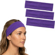 3x Purple Sports Headband Pack - 8cm Elastic Stretch Hair Band (Yoga/Gym)