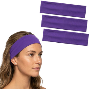 3x Purple Sports Headband Pack - 8cm Elastic Stretch Hair Band (Yoga/Gym)
