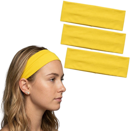 3x Yellow Sports Headband Pack - 8cm Elastic Stretch Hair Band (Yoga/Gym)